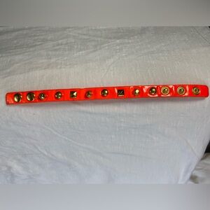 Bracelet Bright Neon‎ Orange Patent Leather and Studs